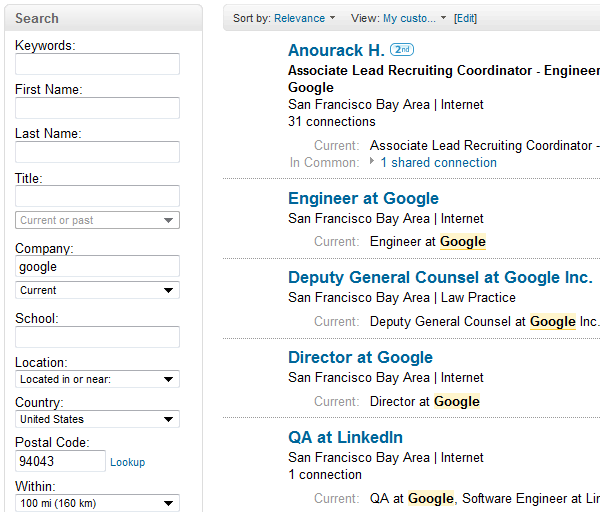 LinkedIn Advanced Search Operators Search for Current Employees of Google that Recently Joined LinkedIn