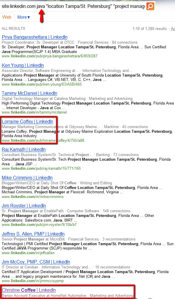 Example of Bing performing not only semantic search but also leveraging phonetics in a Bing X-Ray search of LinkedIn