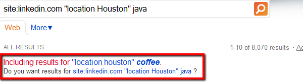 Bing decided it might know what I was searching for and returned some results with a related word other than the actual search term I used