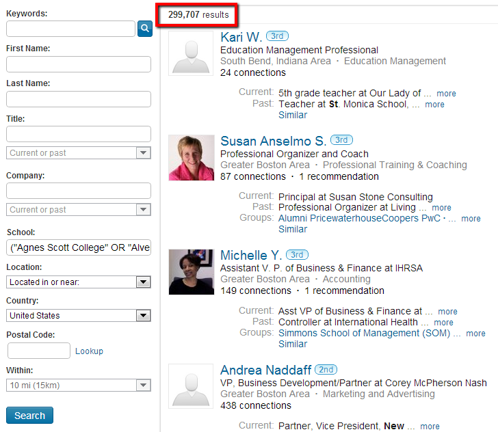 Diversity sourcing Boolean search string for LinkedIn searching for women's colleges and universities